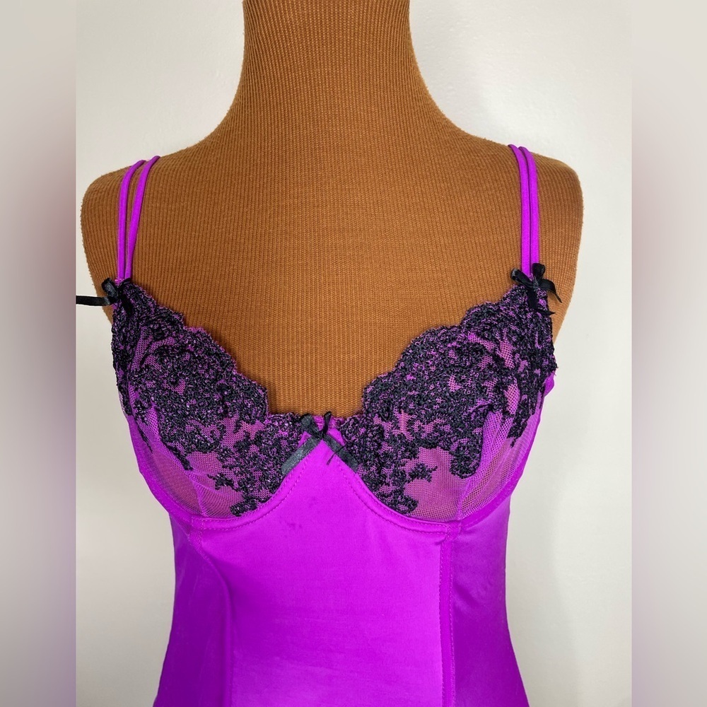 Dreamgirl Fuchsia Black Embroidery Corset Bustier Lingerie Underwire Top Sz 32 - Picture 4 of 7